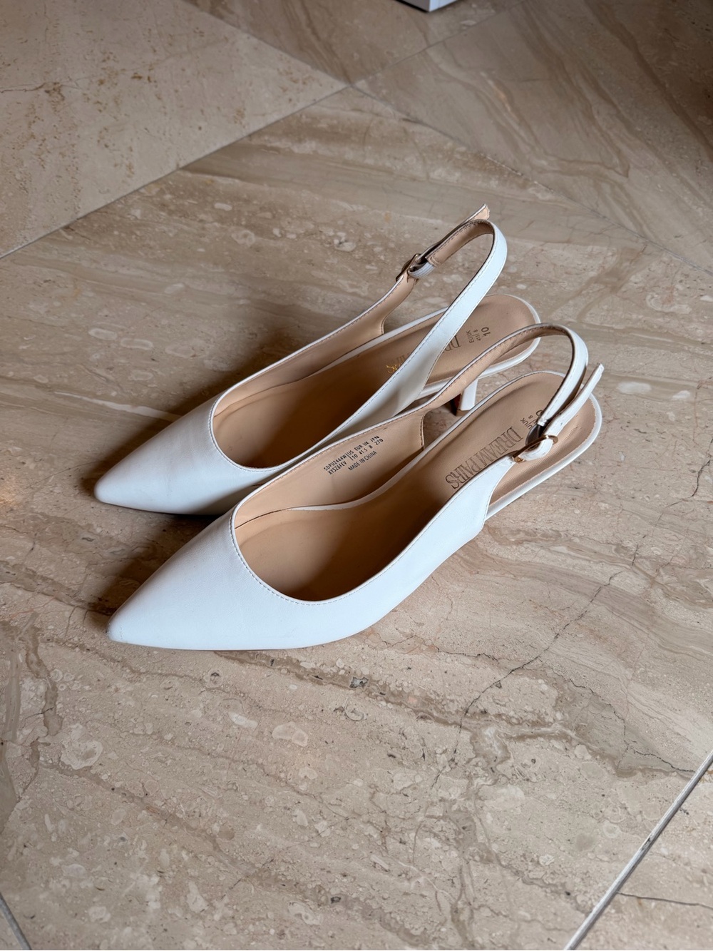 White Pointed Slingback Kitten Heels